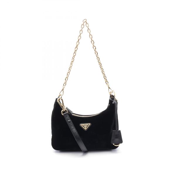 Prada Shoulder Bag Fabric Leather Black - Picture 1 of 4